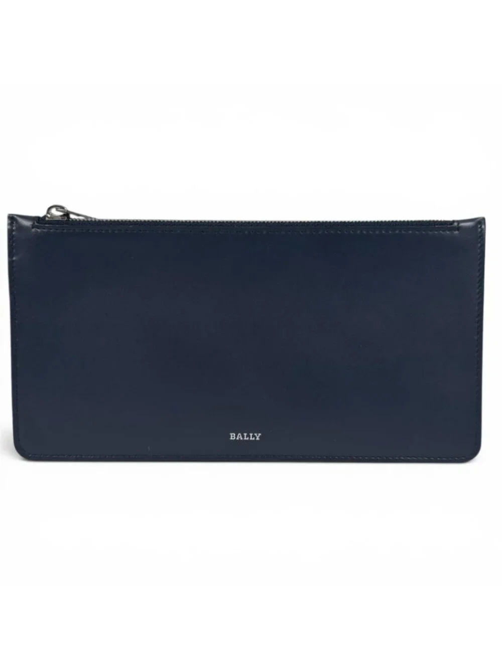 Bvlgari Bally Leddon Logo Leather Clutch Navy Silver